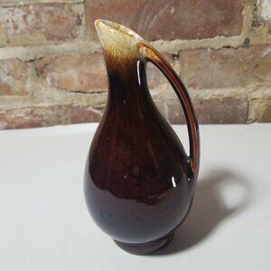 Small Cruet vase/ creamer brown drip glaze. Retro style